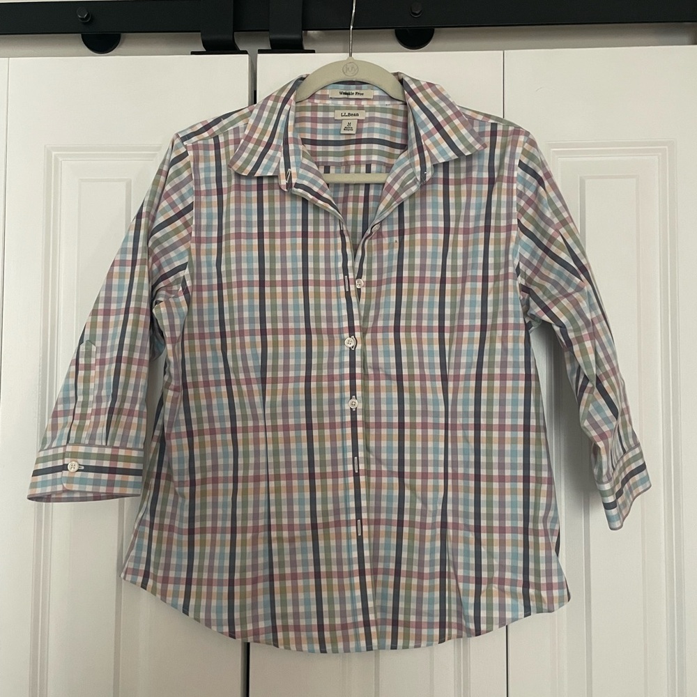 L.L. Bean Women's Plaid Button Down Shirt - Blue, Pink, White
